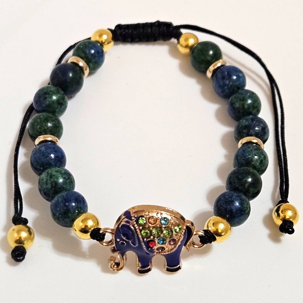 Phoenix Lapis Lazuli Stone Adjustable Nylon Elephant Bracelet
